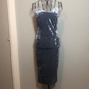 Baby Blue Velvet Strap Midi Dress